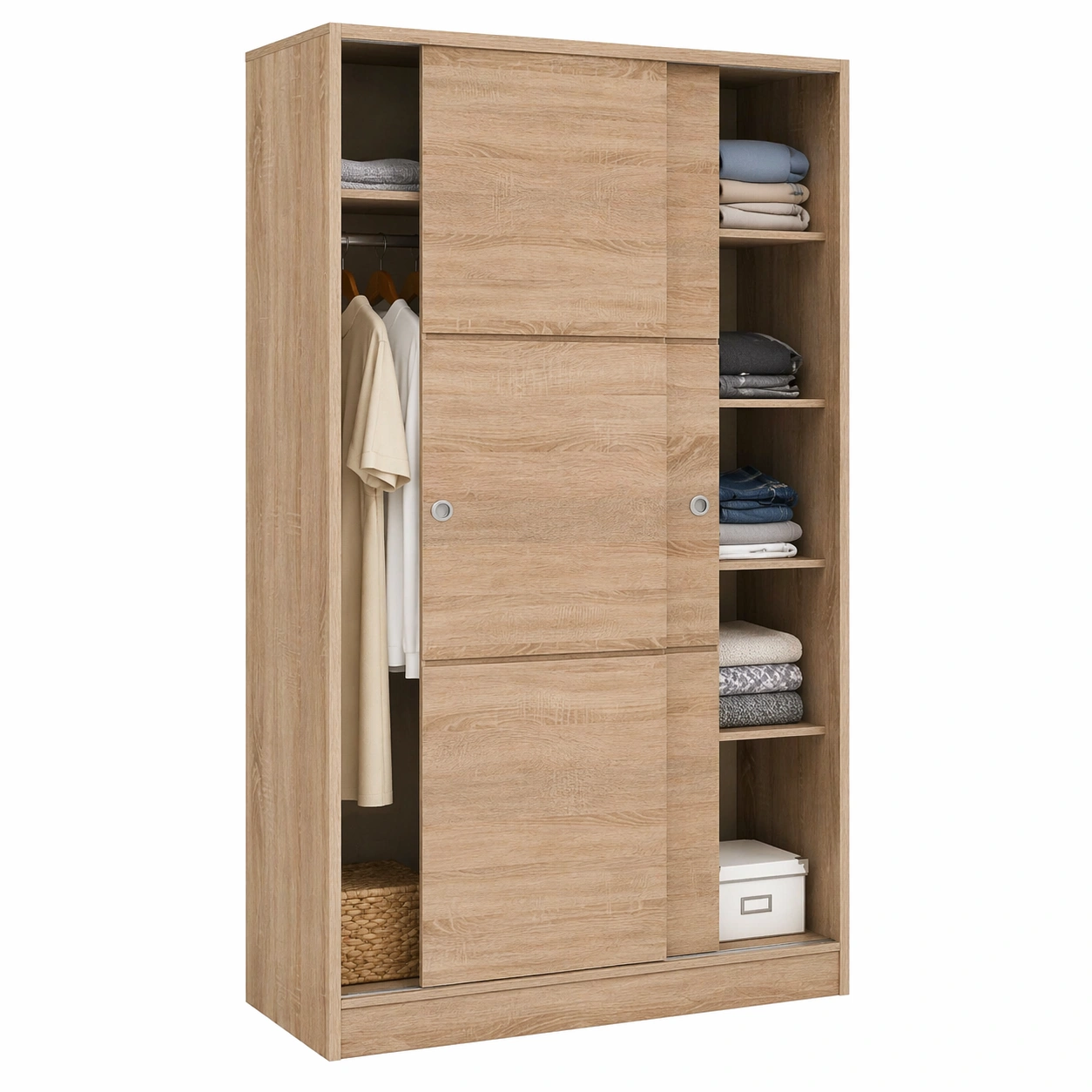 Kleiderschrank Schiebetueren mit Regalen und Kleiderstange 120 x 50 x 200 cm Eiche-avqira