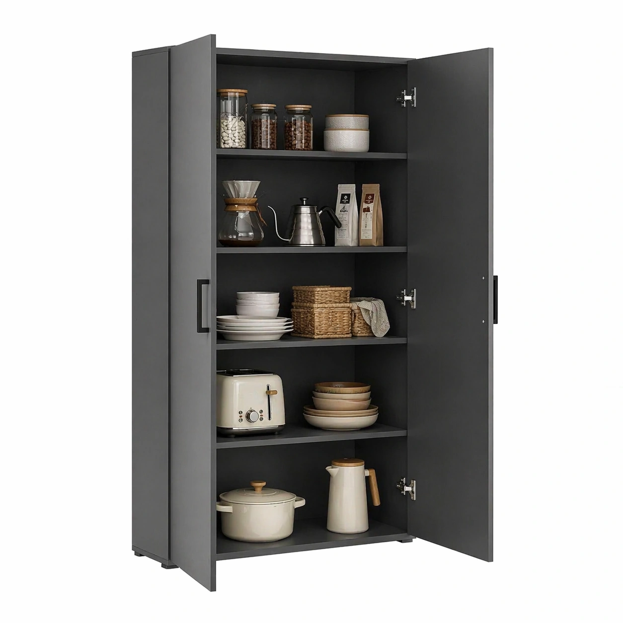 Mehrzweckschrank 2 Tueren Moderner Hochschrank mit Verstellbaren Regalböden Stauraum Schrank Grau-avqira