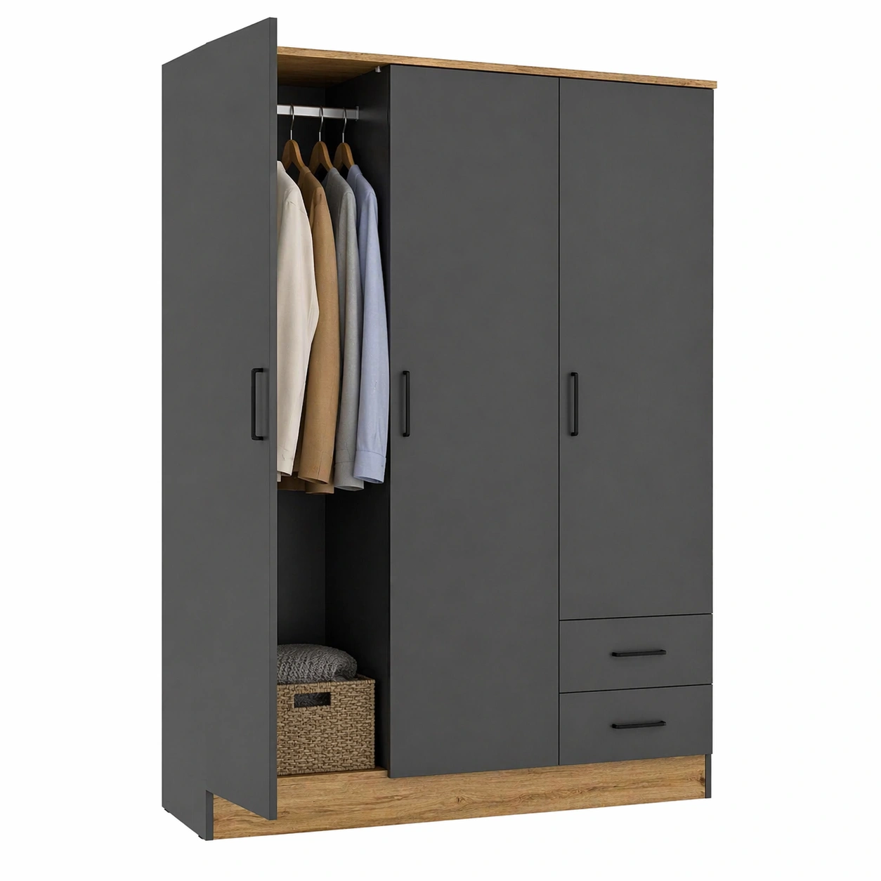 Kleiderschrank 3 Tueren mit 2 Schubladen und Kleiderstange Moderner Schlafzimmer Schrank Gross Stauraum-avqira