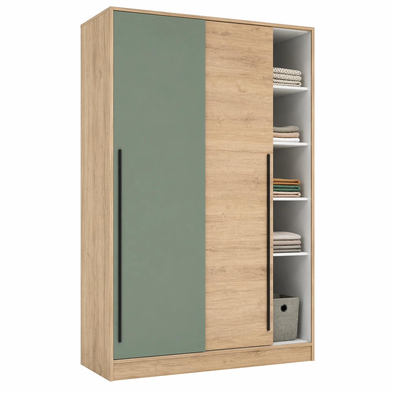 Schwebetuer Kleiderschrank 2 Tueren Modernes Design mit Regal und Kleiderstange Holzoptik Gruen-avqira