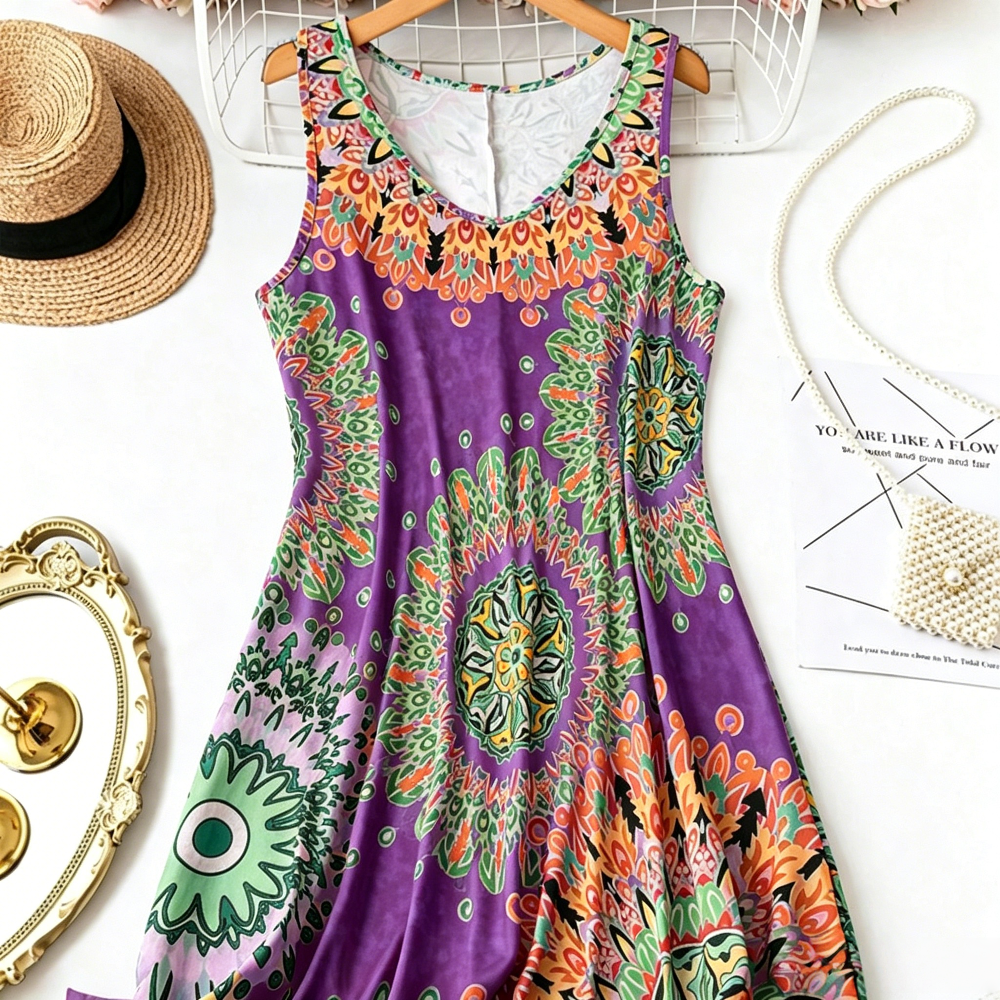 Casual sleeveless A-line summer dress with a print