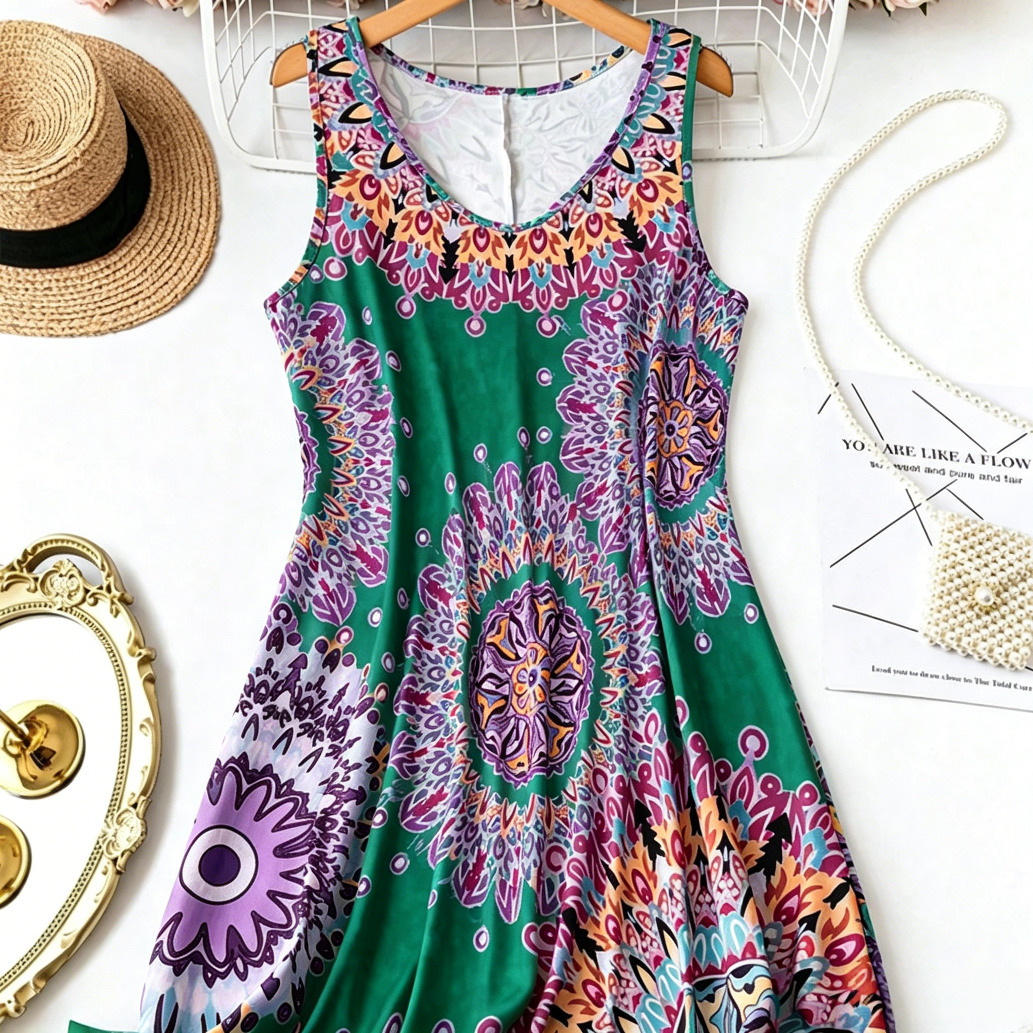 Casual sleeveless A-line summer dress with a print
