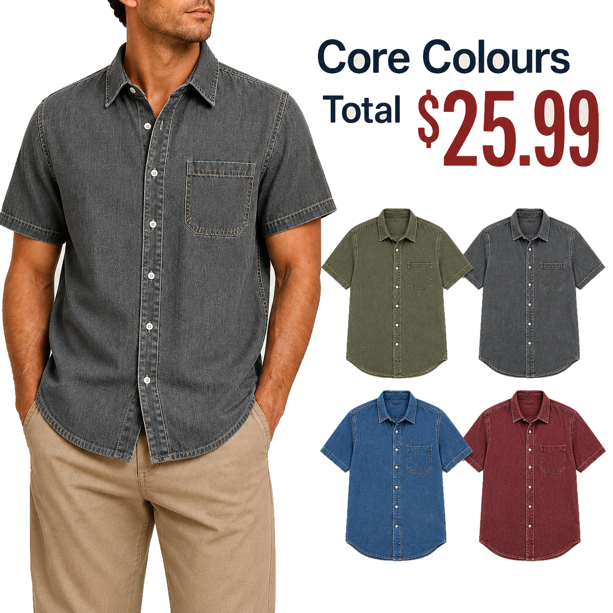 Men's Short Sleeve Denim Button-Up Shirt