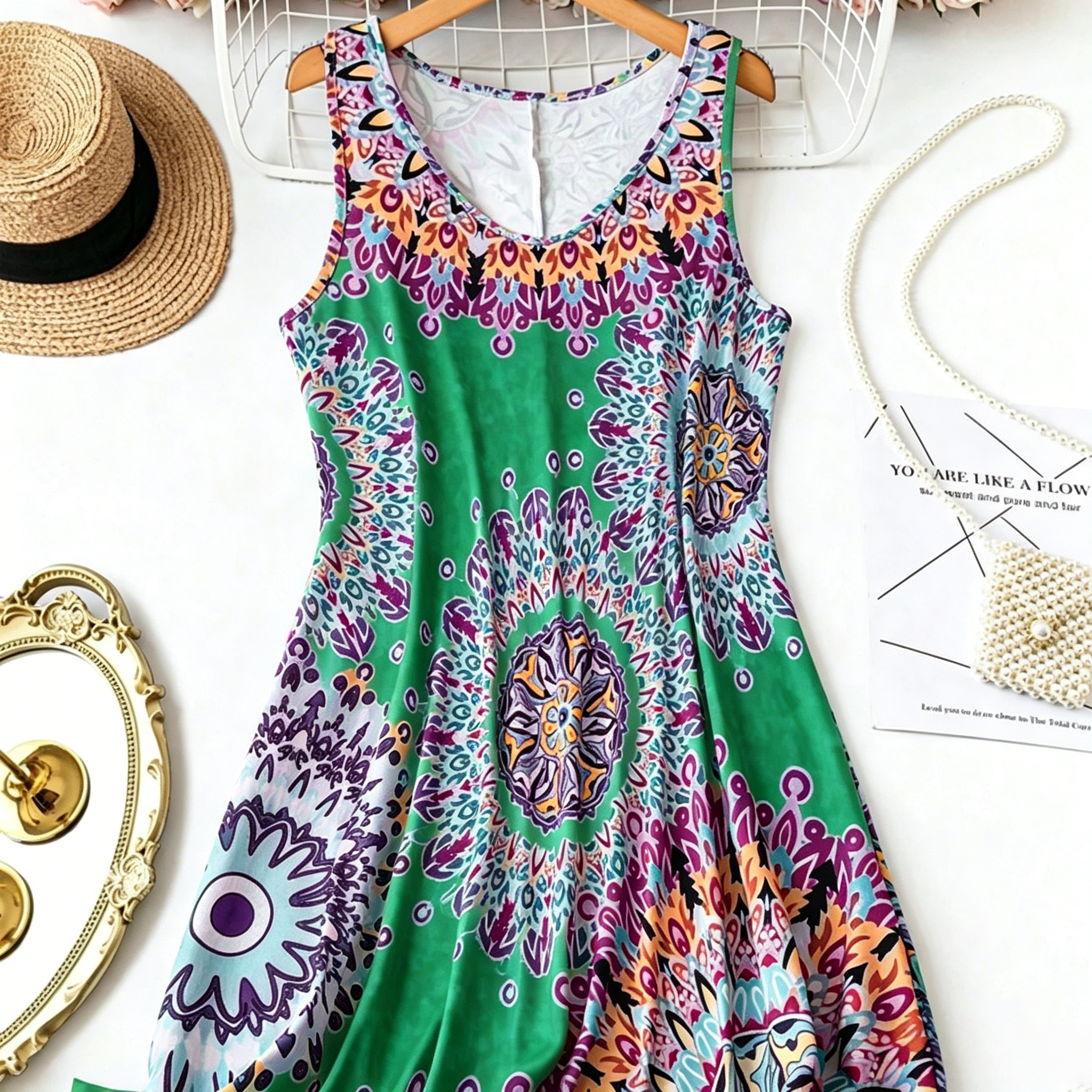 Casual sleeveless A-line summer dress with a print