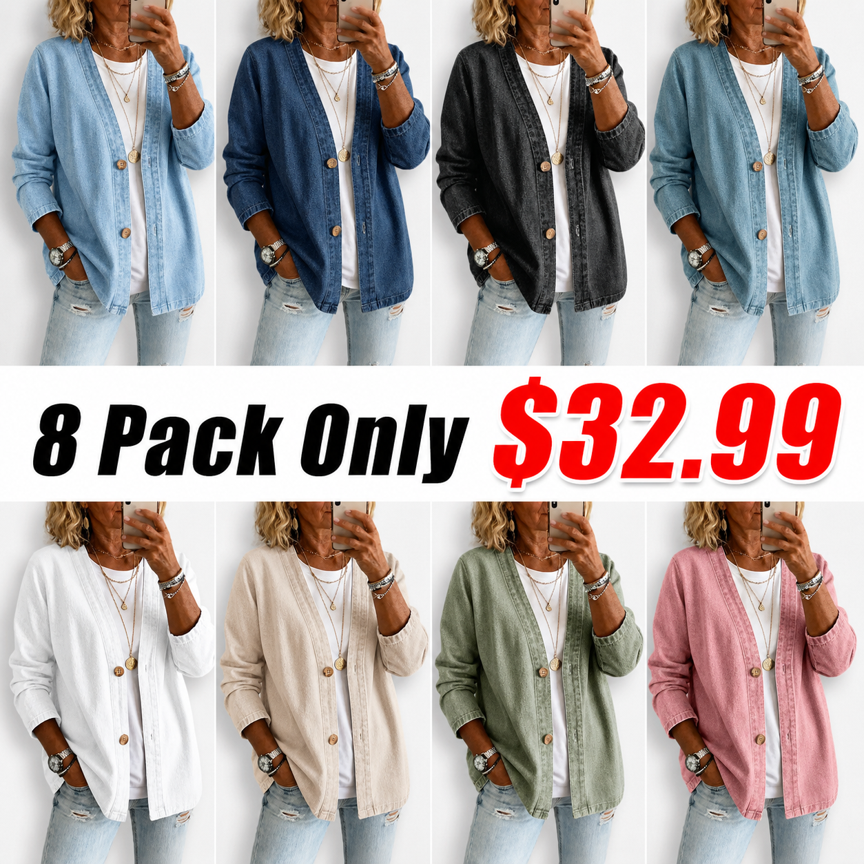 🧥 50% OFF NOW! ✨ Women's Classic Button Front Denim Jacket – V-Neck, Breathable Fabric & Relaxed Fit 💙