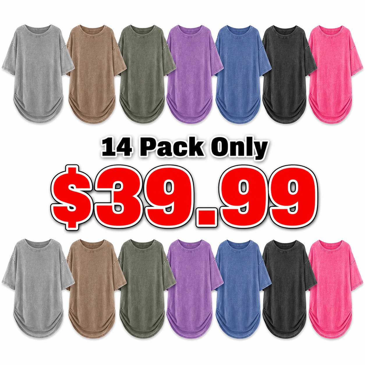 Women’s Oversized Mineral Wash Short Sleeve T-Shirt 7-Pack