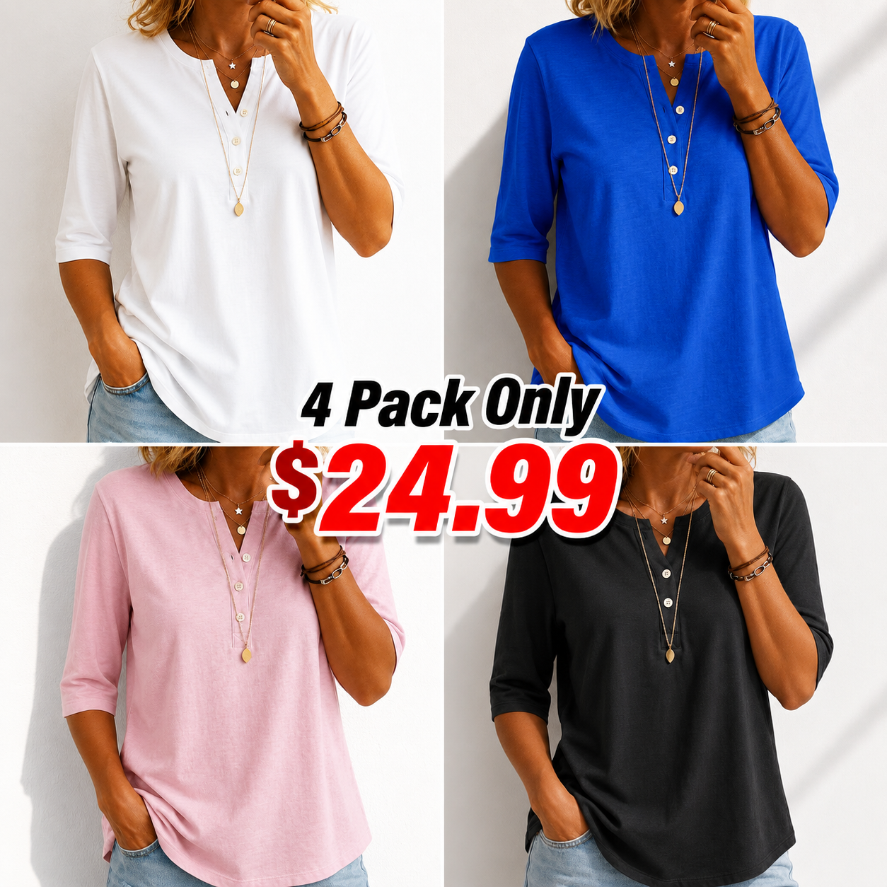 TODAY ONLY🔥Classic Henley Collar 100% Cotton T-shirt