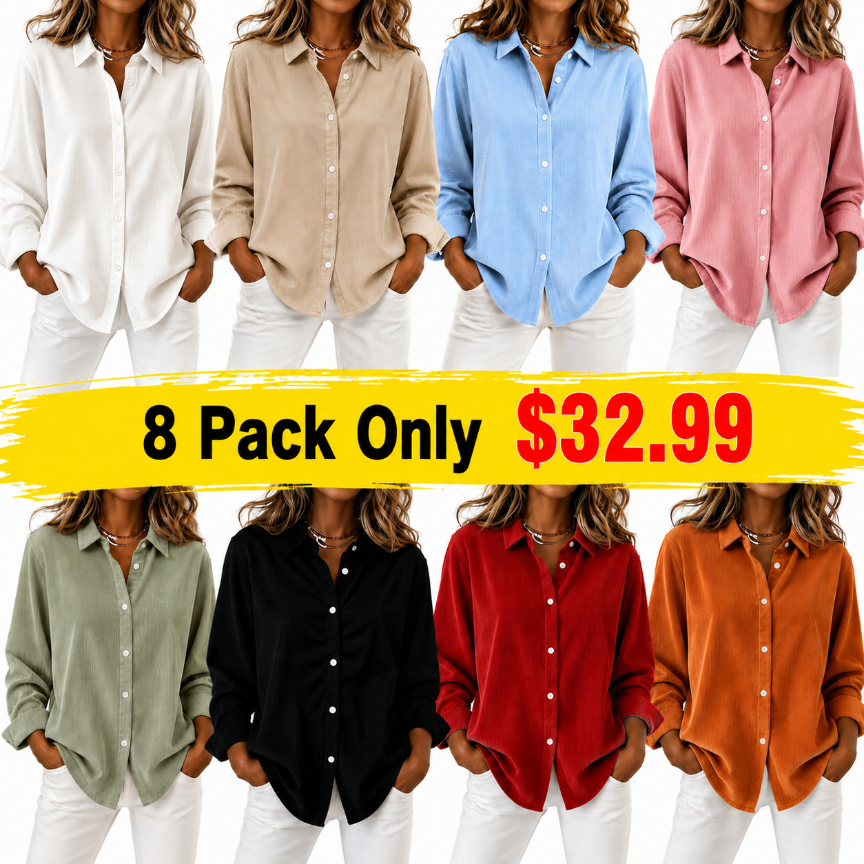 Loose Solid Color Corduroy Button Shirt
