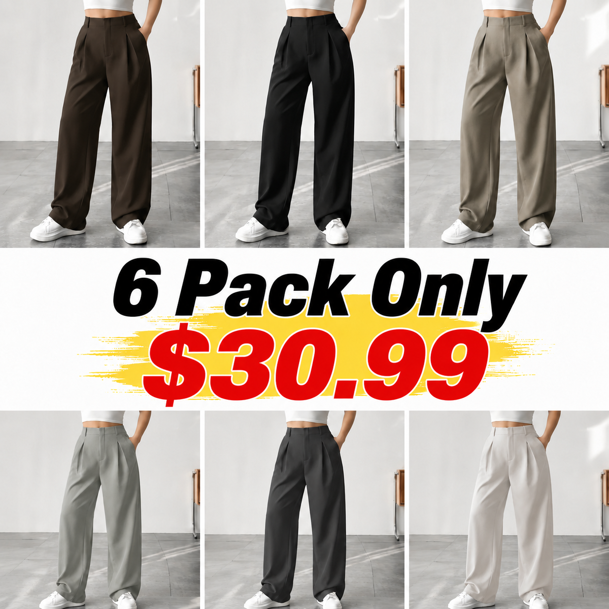 Women’s Pleated Wide Leg Pants with Pockets – Elegant High Waist Office Trousers