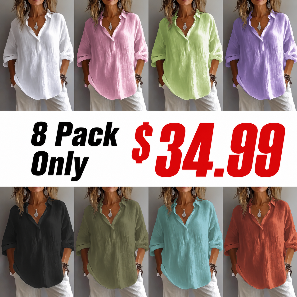 Fashion Long-sleeved Lapel Pullover Shirt Casual Loose Solid Color T-shirt Tops Women's Clothing