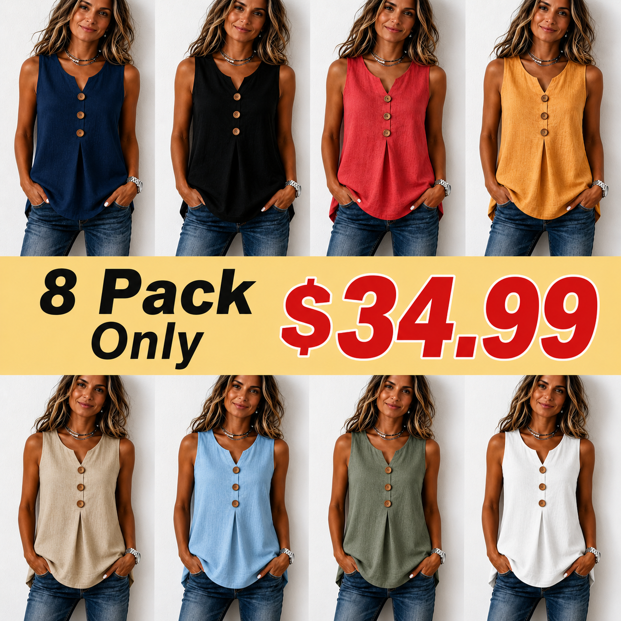 Three-Button Sleeveless Solid Color Tank Top