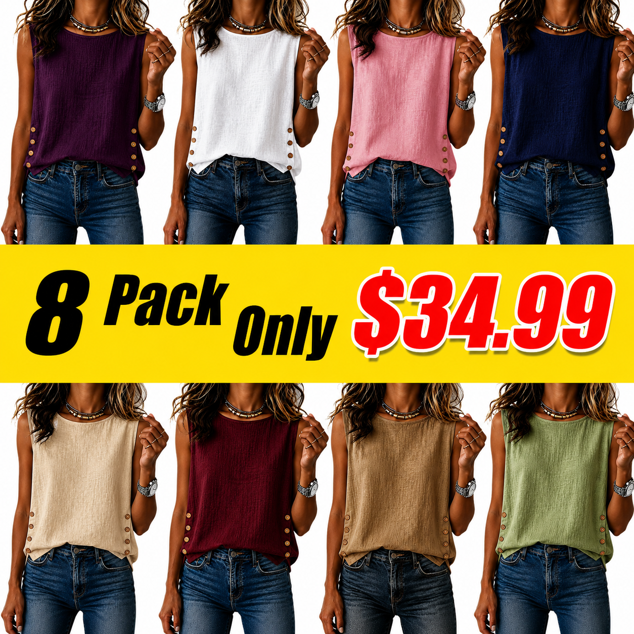 Women’s Casual Sleeveless Button Detail Tank Top