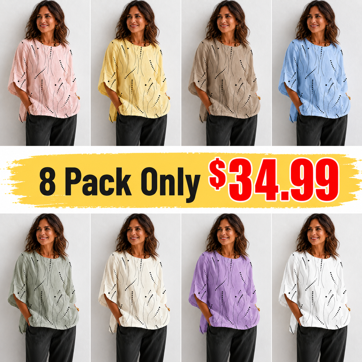 Abstract Print Linen Top | Women's Casual Loose Blouse
