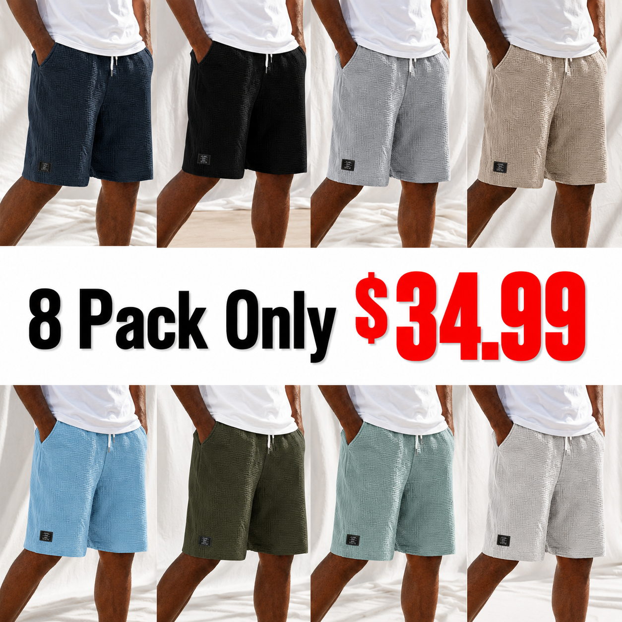 Men's Linen Crinkle Textured Logo Shorts