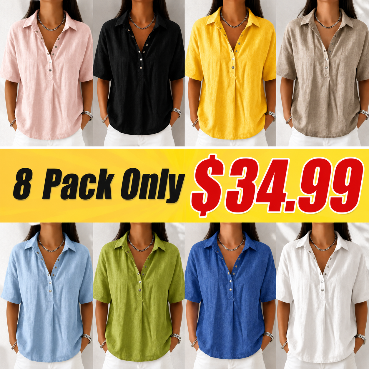 Women’s Cotton Linen Polo Shirt – Casual Short Sleeve Summer Top