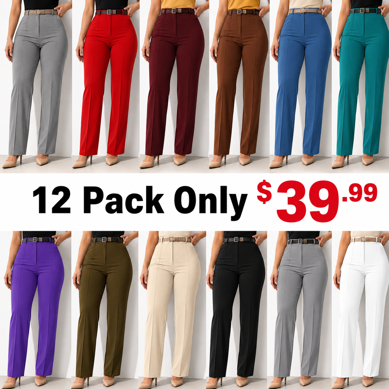 Work Pants for Women High Waist Straight Leg Work Pants Business Casual Trousers