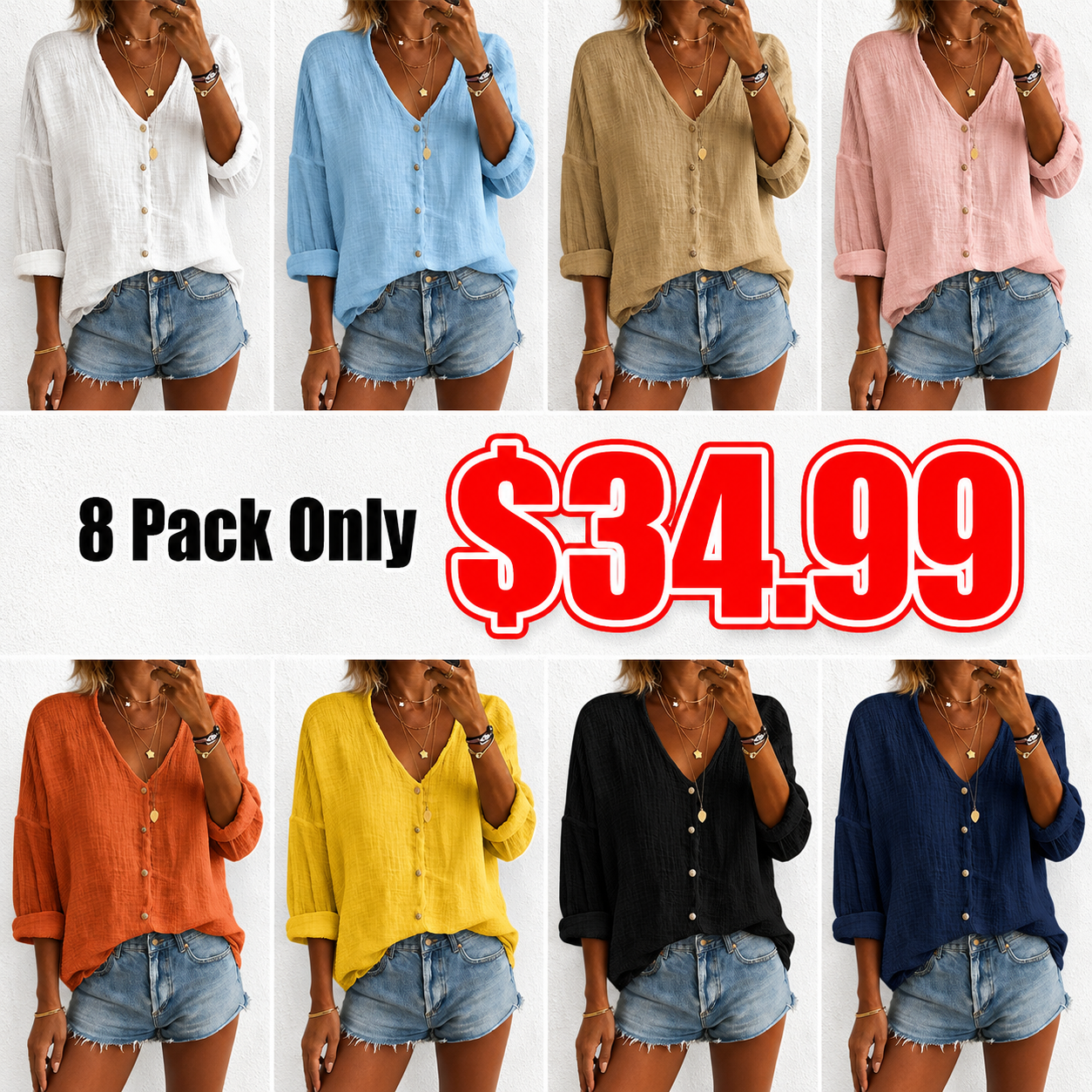 Women's Cotton Linen Loose Solid Color Long-sleeved Shirt