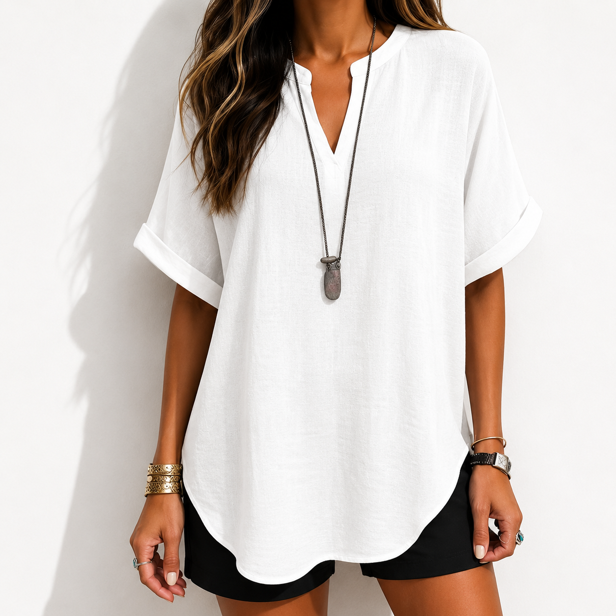 🔥Women's Plain Short Sleeve Blouse, Casual Solid Color Top for Daily Wear, Ladies Clothes for All Seasons