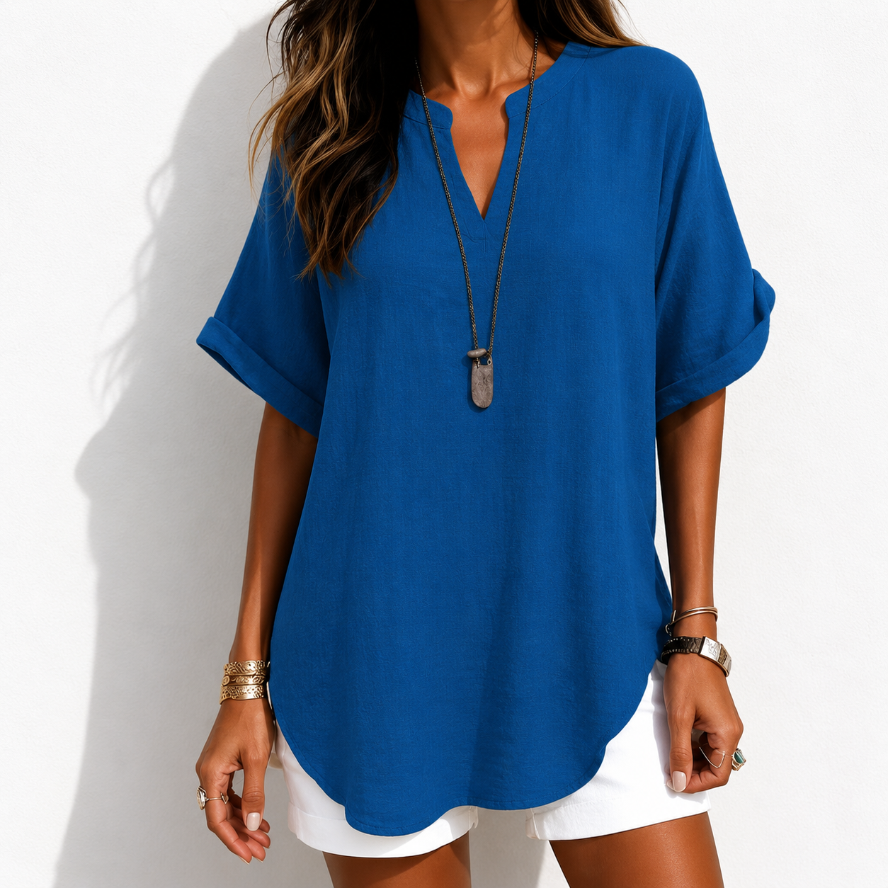 🔥Women's Plain Short Sleeve Blouse, Casual Solid Color Top for Daily Wear, Ladies Clothes for All Seasons