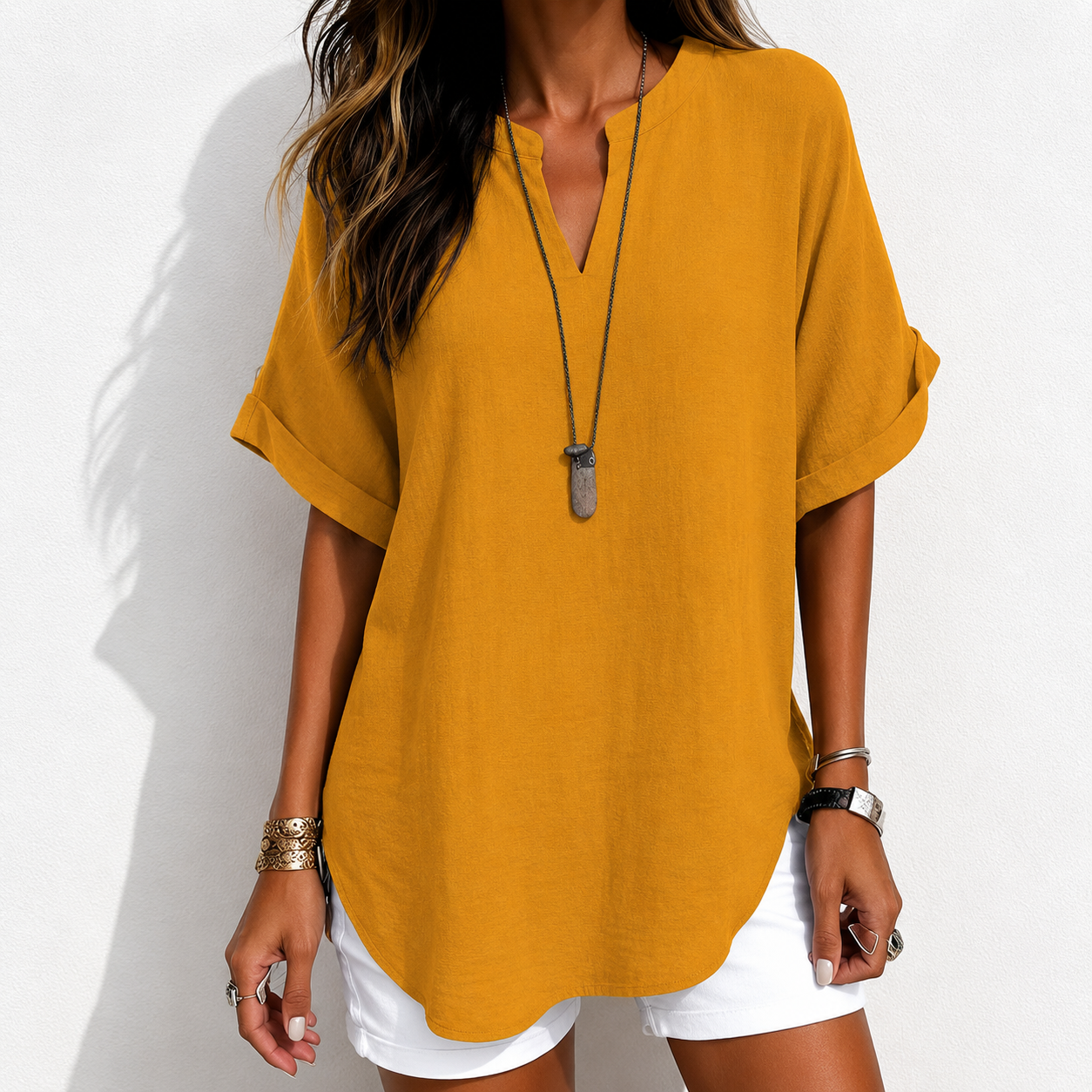 🔥Women's Plain Short Sleeve Blouse, Casual Solid Color Top for Daily Wear, Ladies Clothes for All Seasons