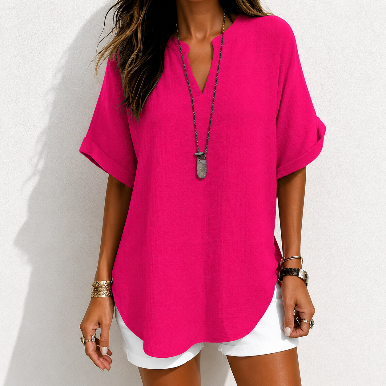 🔥Women's Plain Short Sleeve Blouse, Casual Solid Color Top for Daily Wear, Ladies Clothes for All Seasons