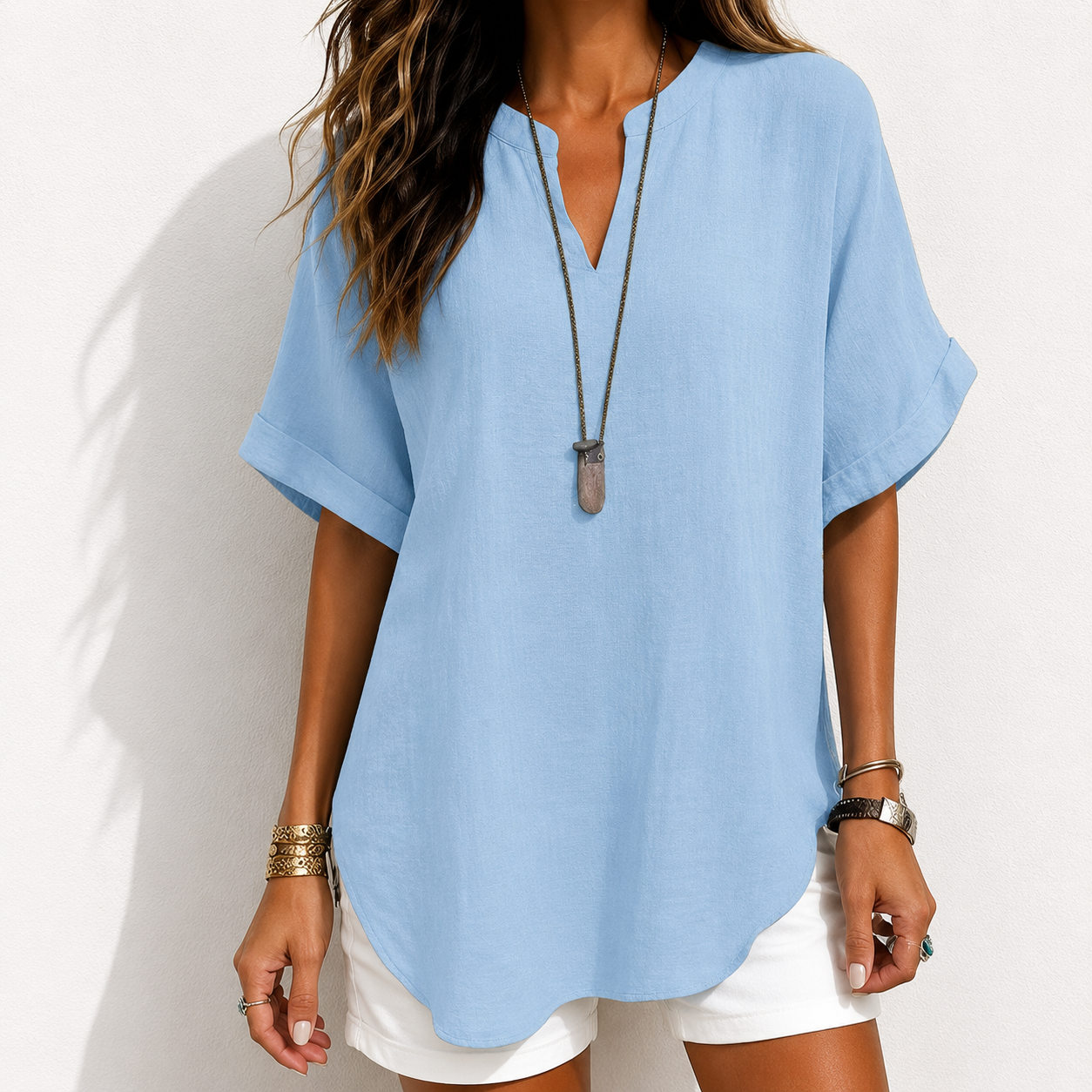 🔥Women's Plain Short Sleeve Blouse, Casual Solid Color Top for Daily Wear, Ladies Clothes for All Seasons