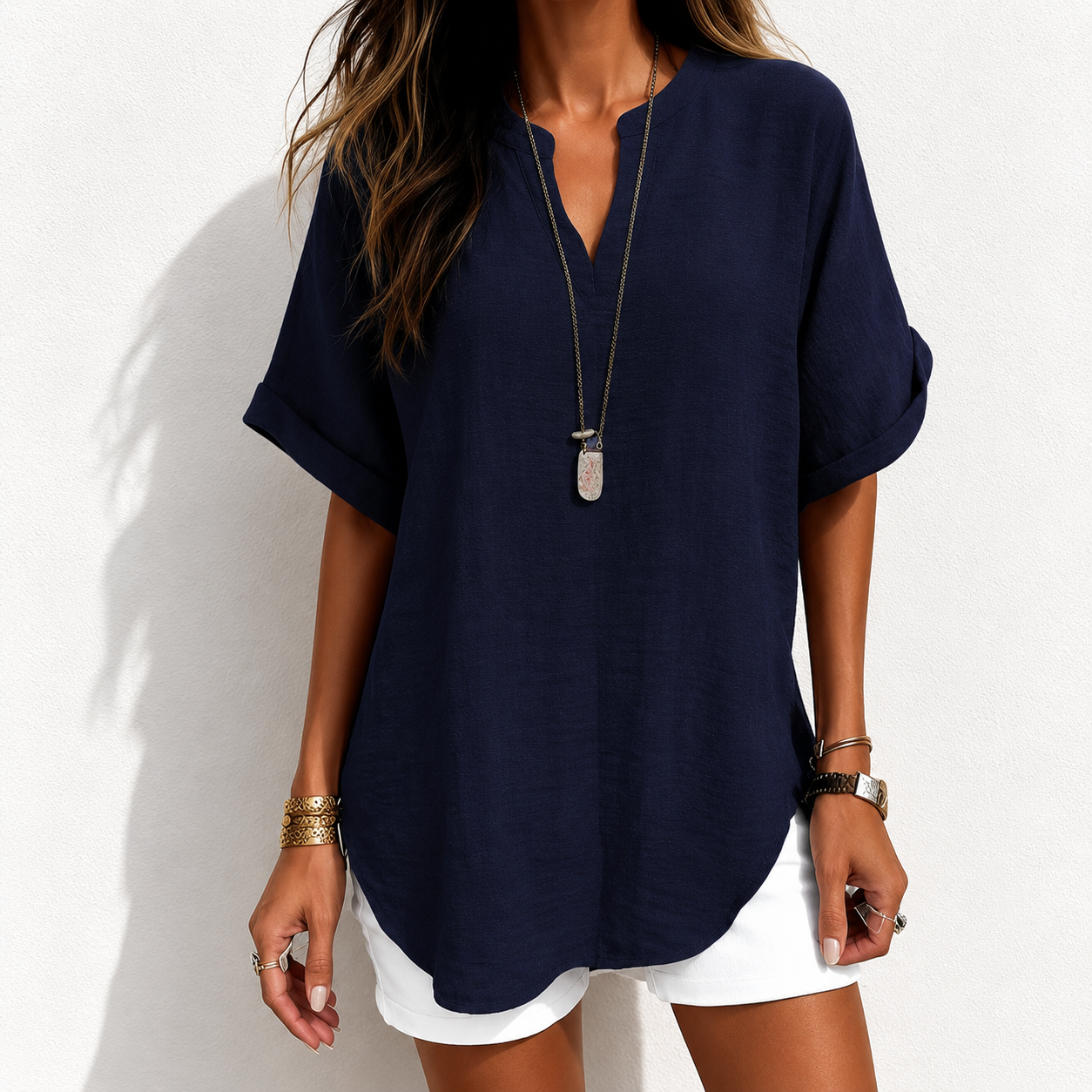 🔥Women's Plain Short Sleeve Blouse, Casual Solid Color Top for Daily Wear, Ladies Clothes for All Seasons