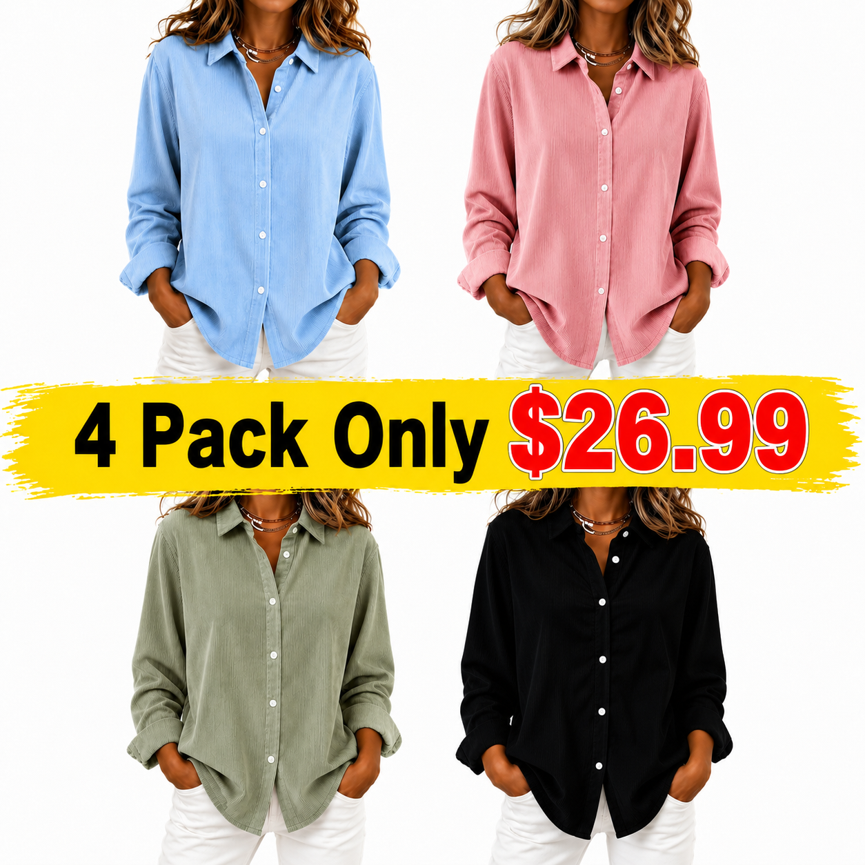 Loose Solid Color Corduroy Button Shirt