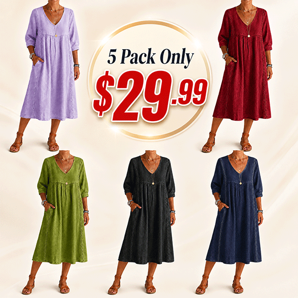 New Arrivals🔥Women's Casual Loose-fitting Patchwork Lace Trim Linen And Cotton Dress