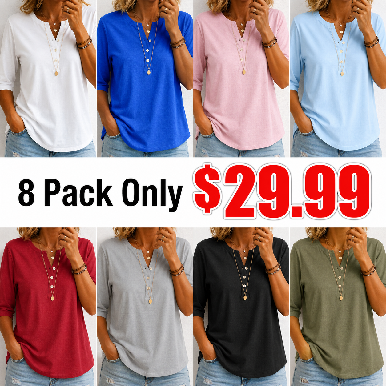 TODAY ONLY🔥Classic Henley Collar 100% Cotton T-shirt