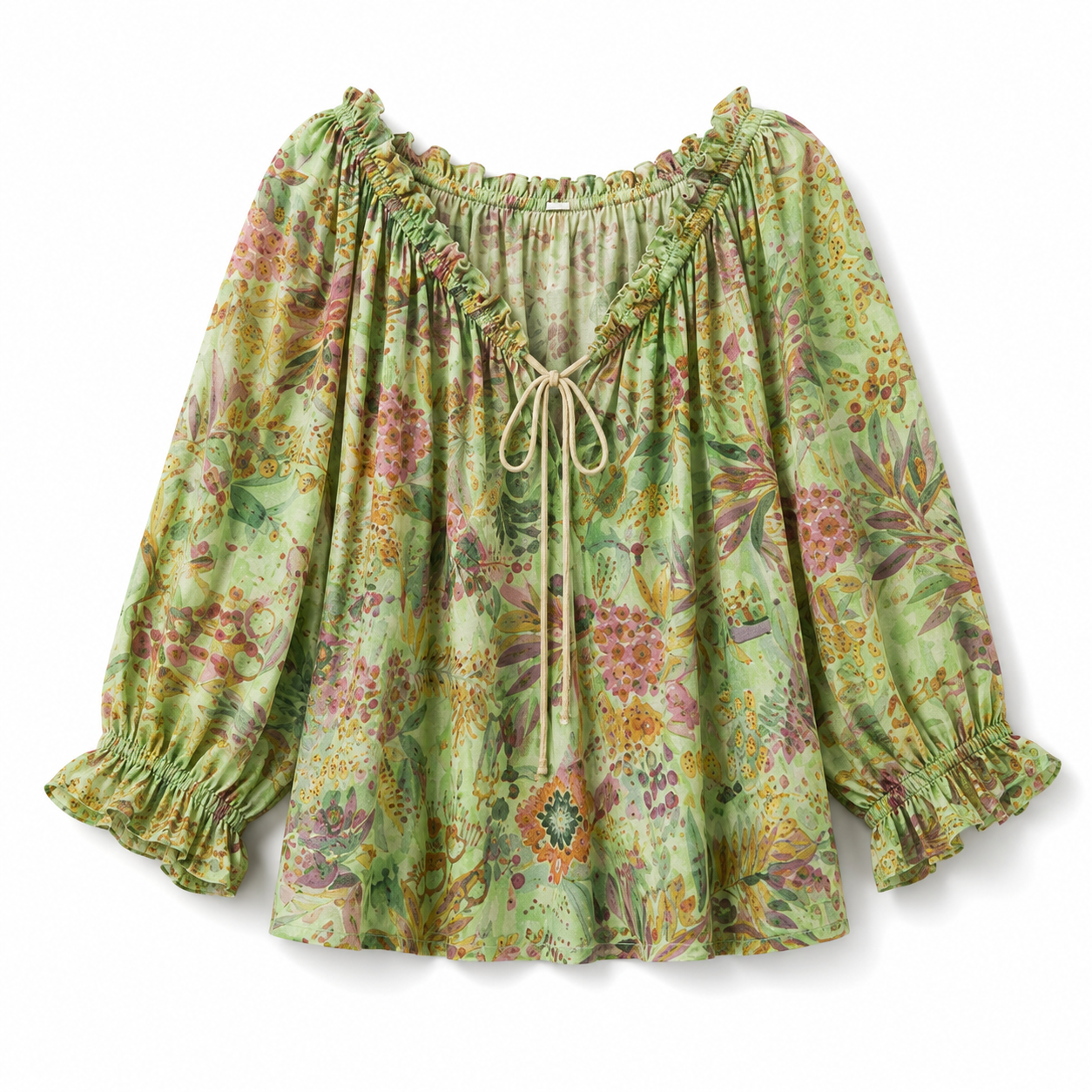 V-Neck Ruffled Lace Up Blouse