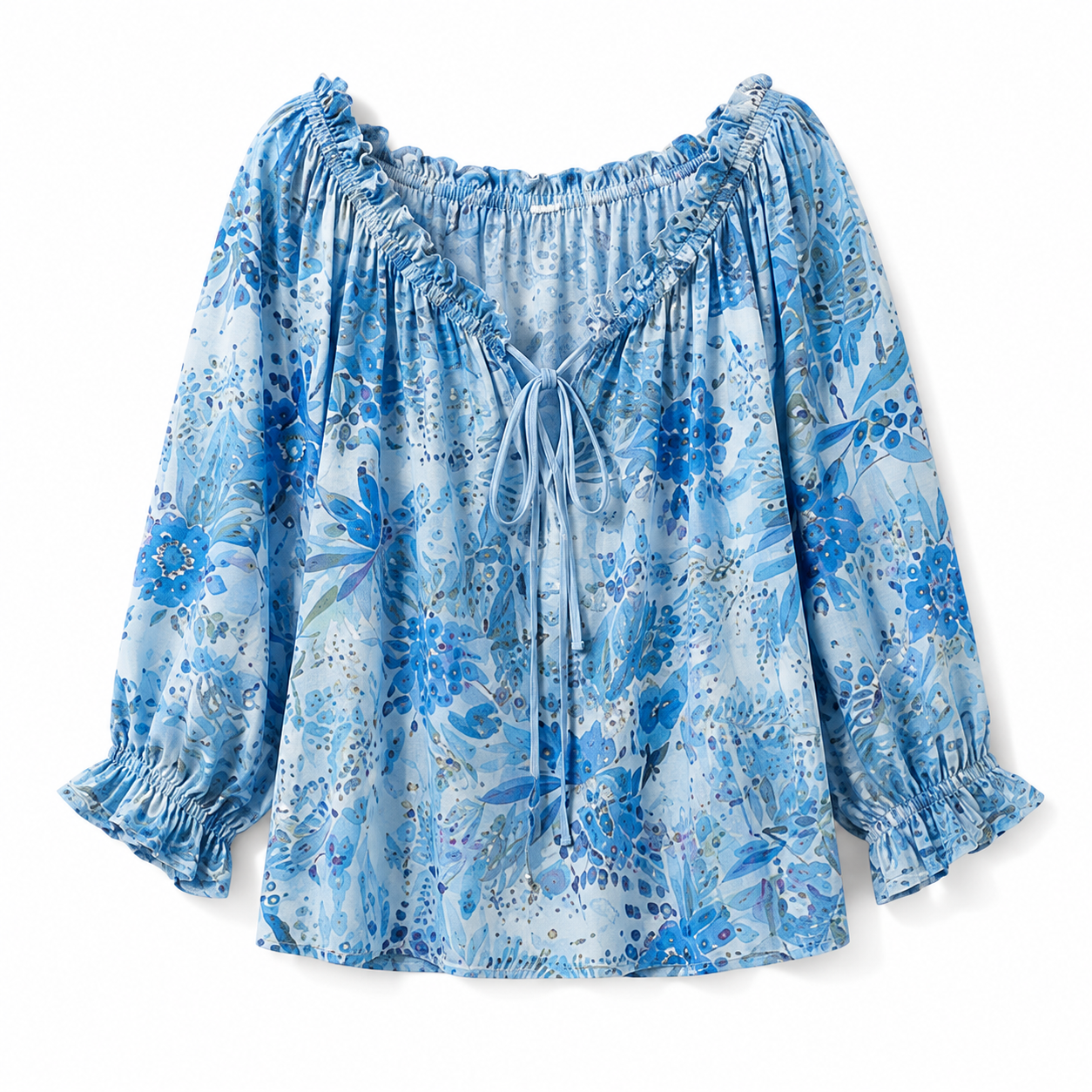 V-Neck Ruffled Lace Up Blouse