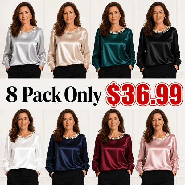 🔥New Arrival🔥Elegant synthetic pearl top with a satin round neckline for women
