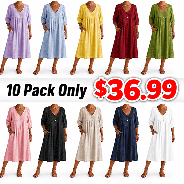 New Arrivals🔥Women's Casual Loose-fitting Patchwork Lace Trim Linen And Cotton Dress