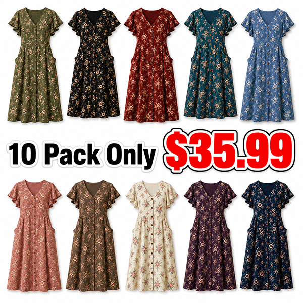 Ruffle Sleeve Button-Front Midi Dresses for Women