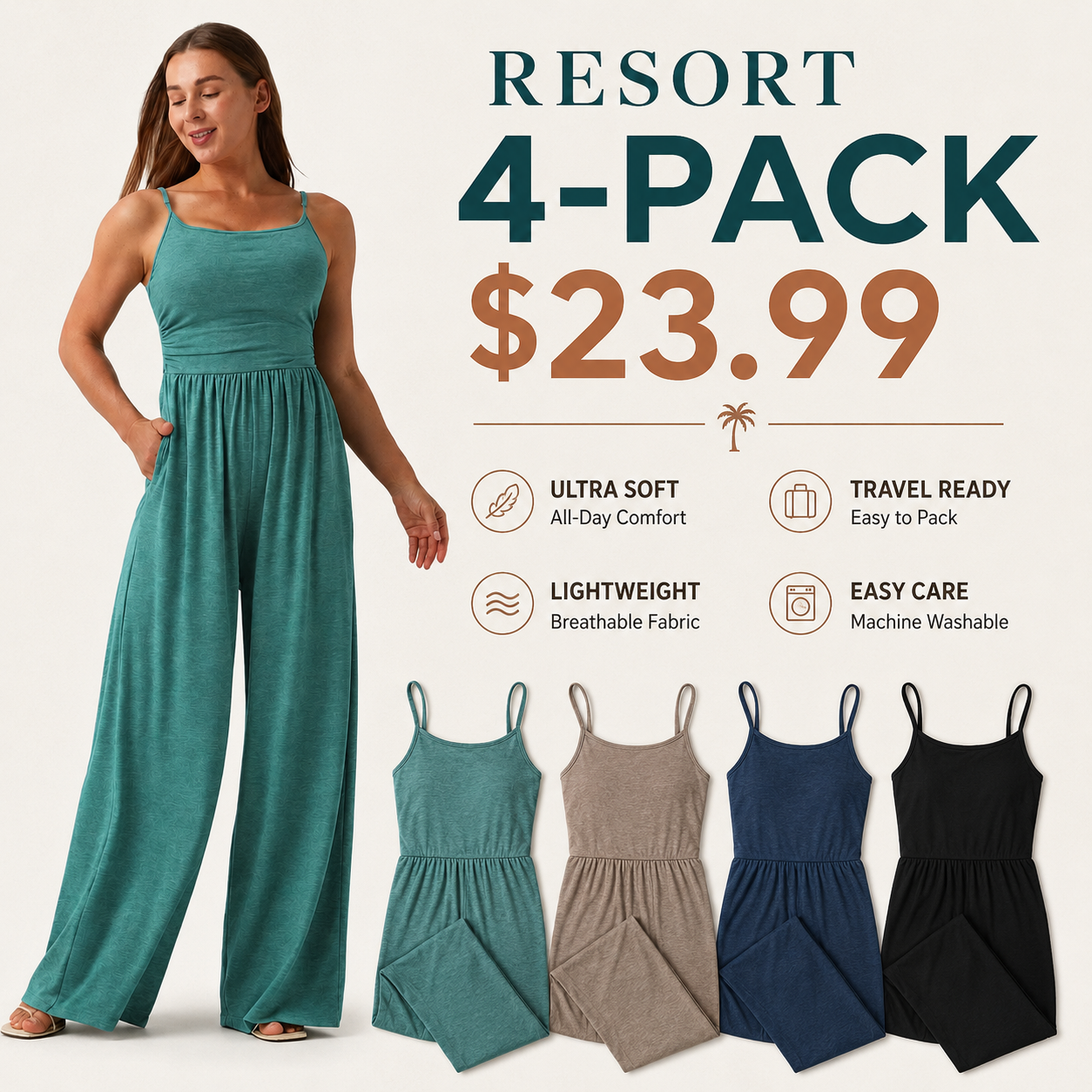 Women's Sleeveless Wide-Leg Lounge Jumpsuits