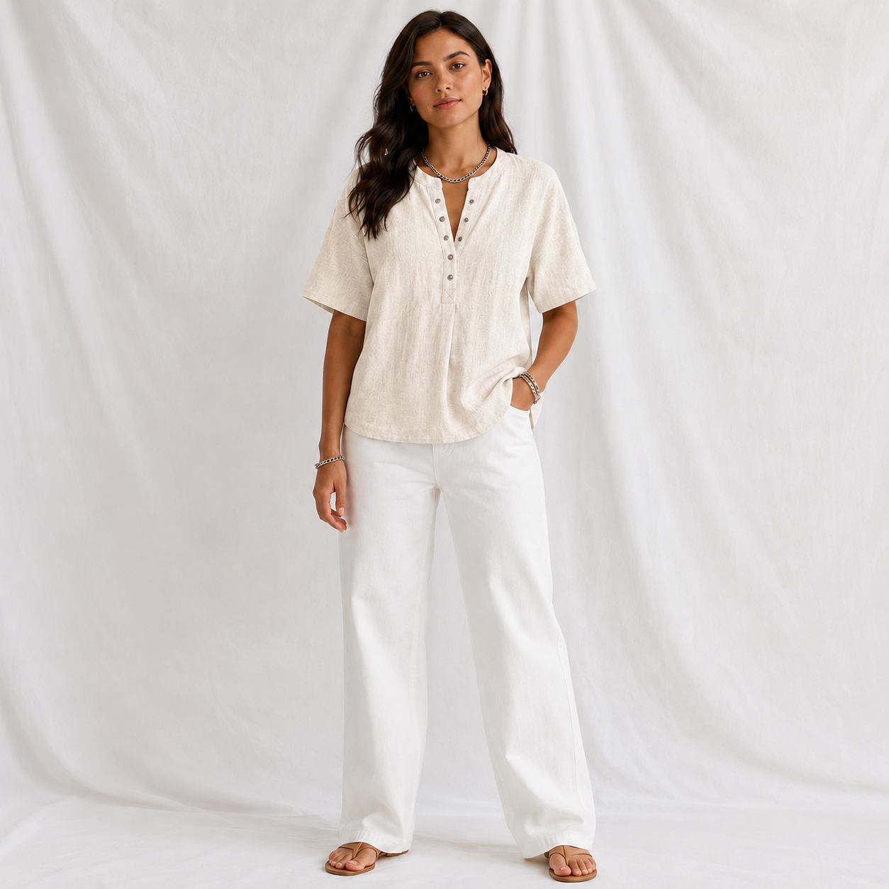 New Arrivals🔥 Women’s Casual Henley Collar Linen And Cotton Short-sleeve Shirt