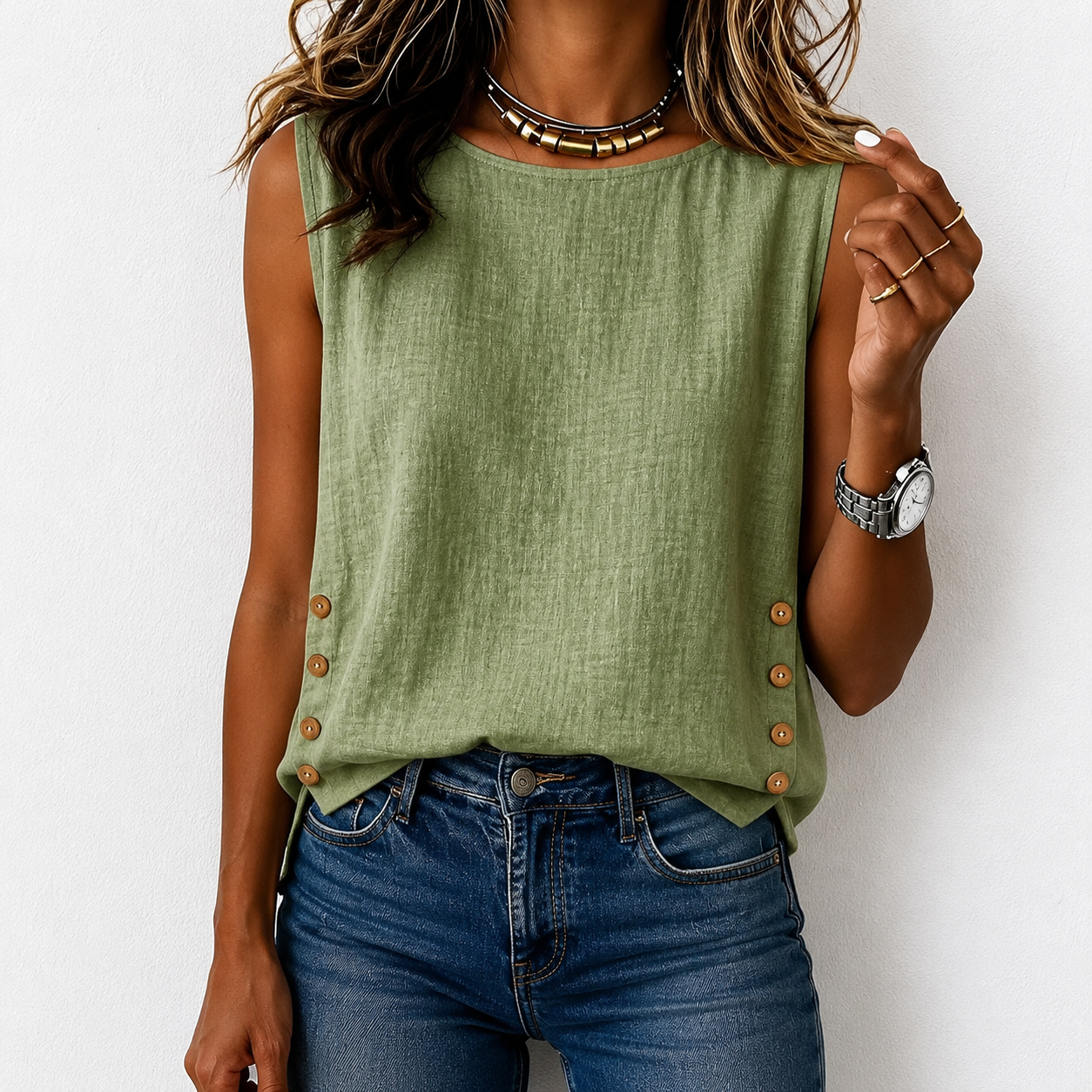 Women’s Casual Sleeveless Button Detail Tank Top