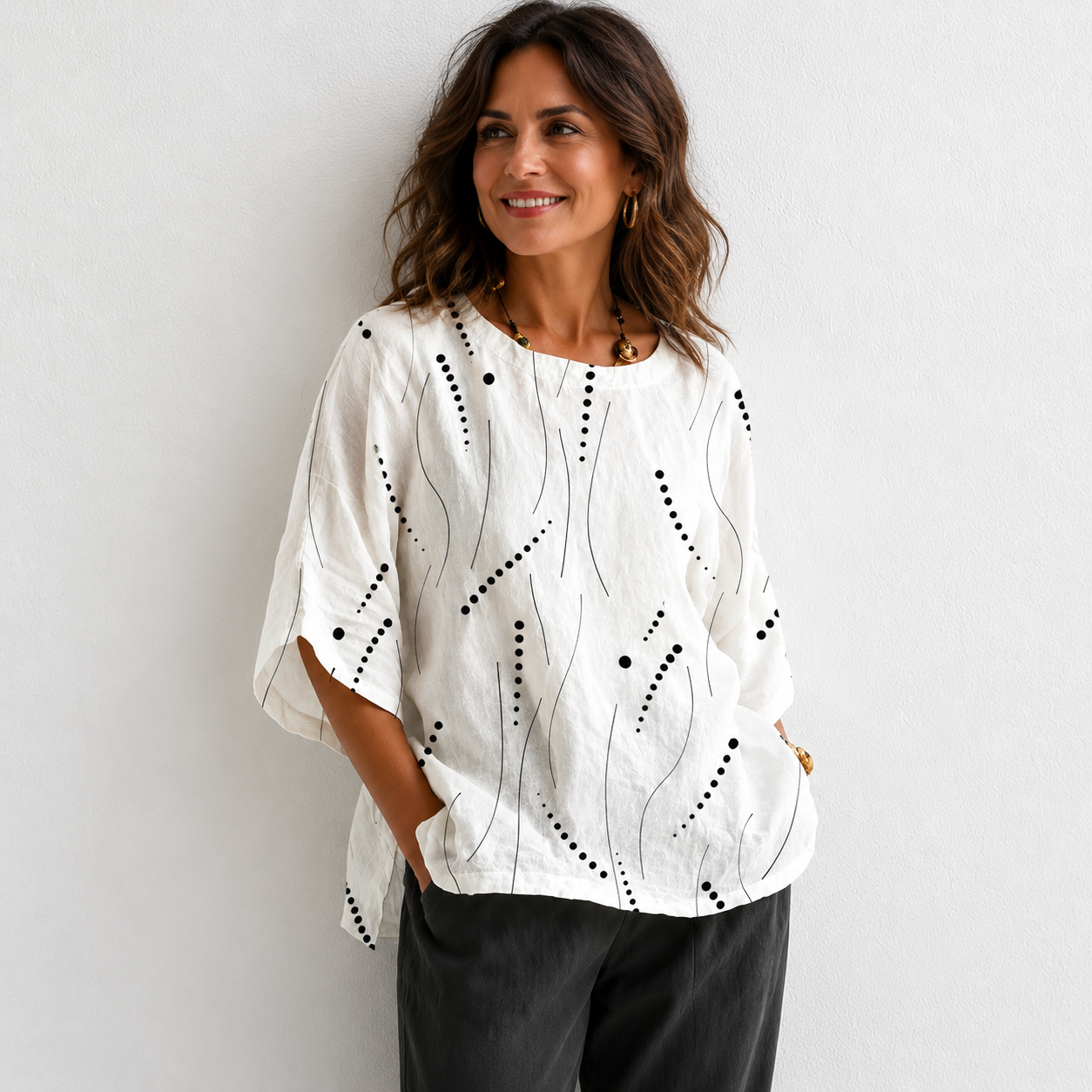 Abstract Print Linen Top | Women's Casual Loose Blouse
