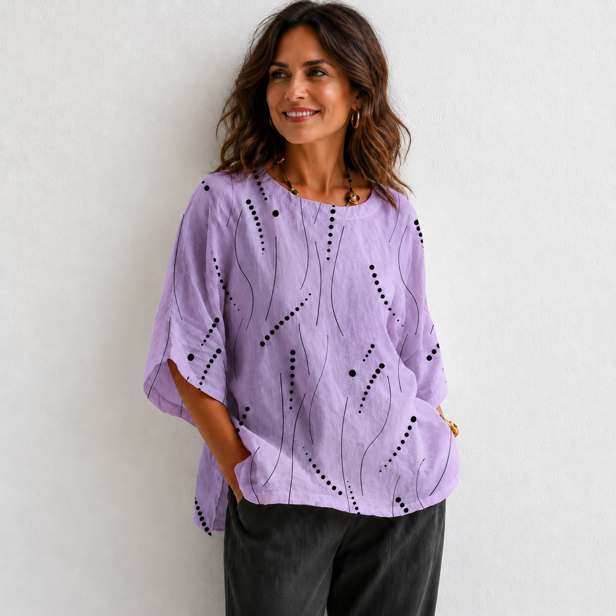 Abstract Print Linen Top | Women's Casual Loose Blouse