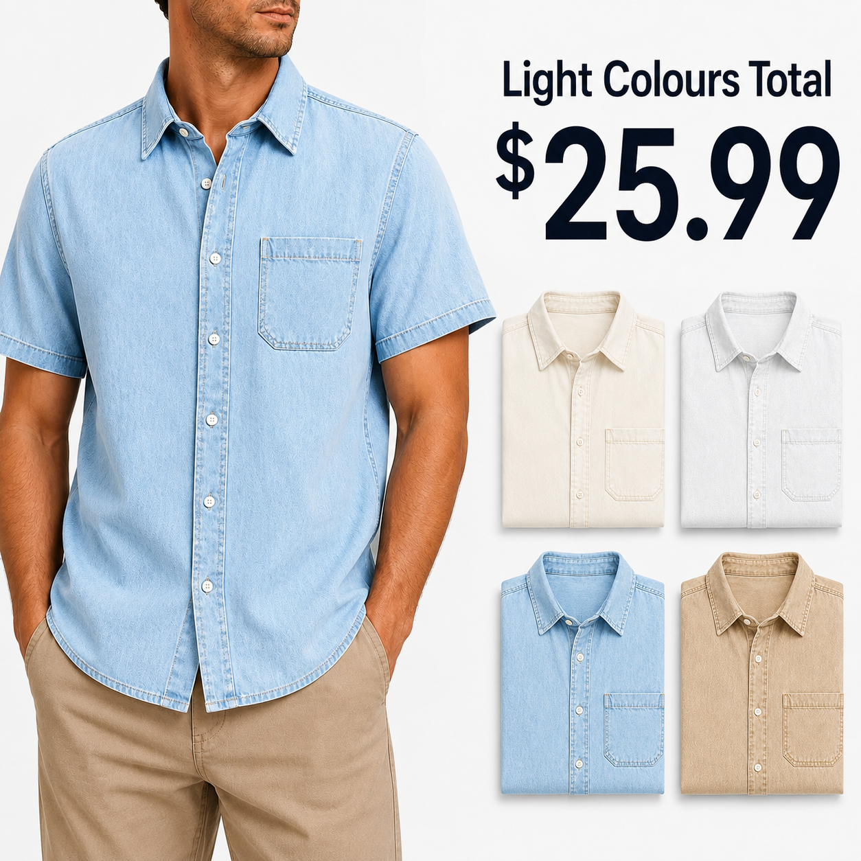 Men's Short Sleeve Denim Button-Up Shirt