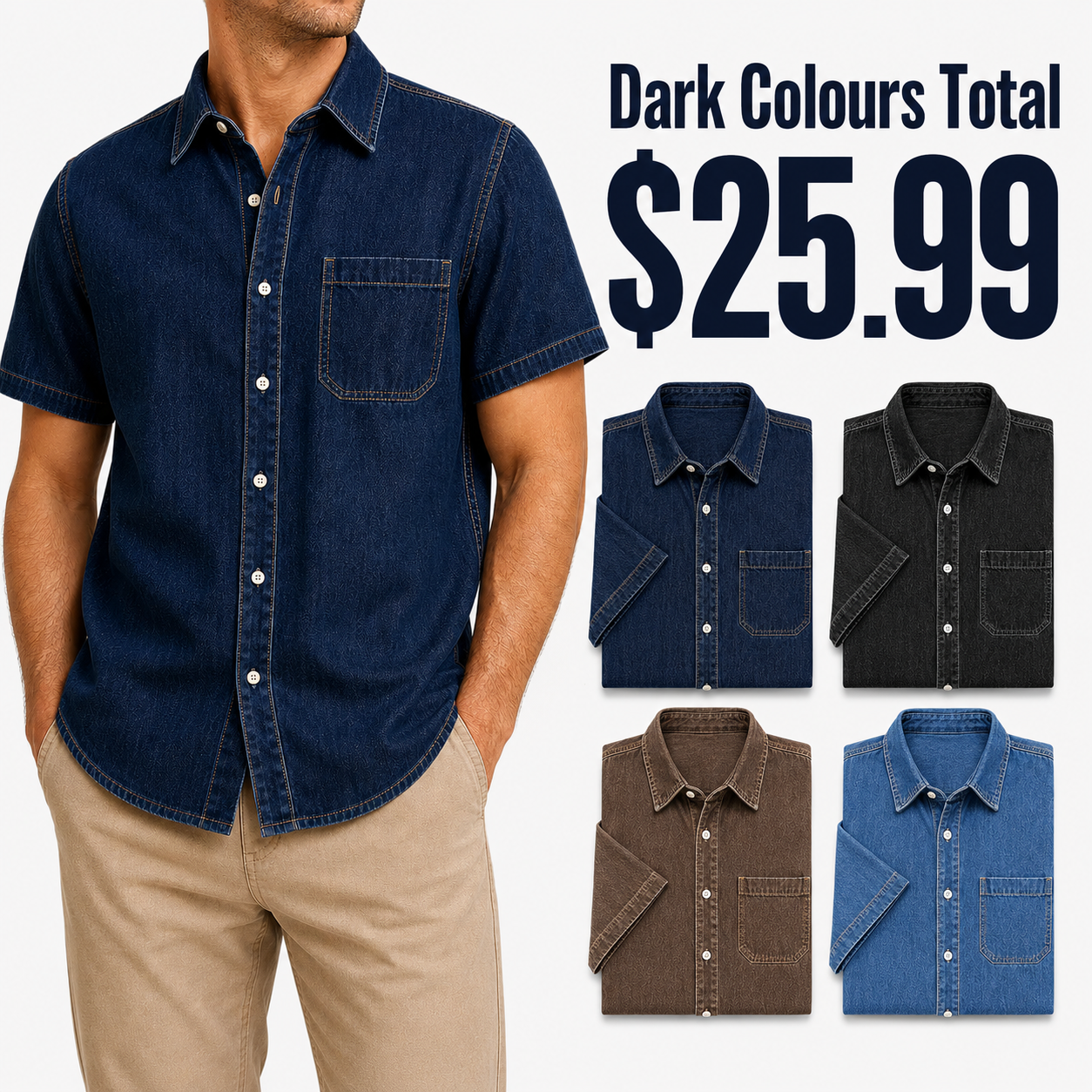 Men's Short Sleeve Denim Button-Up Shirt