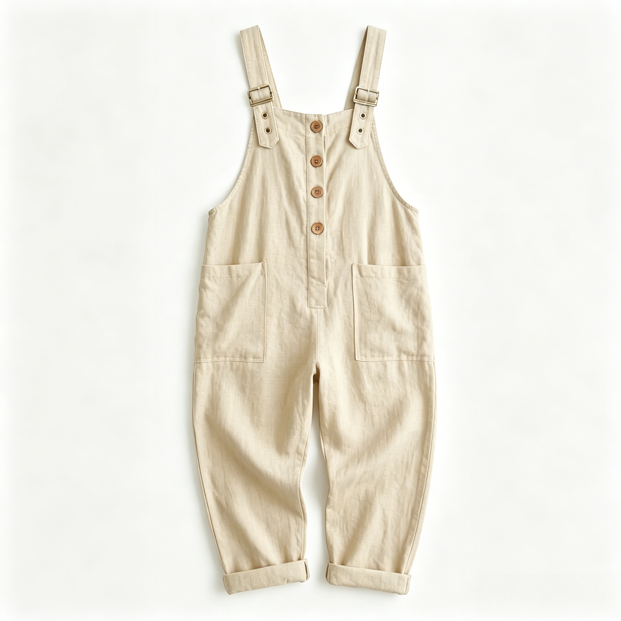 Loose Button-Front Overalls