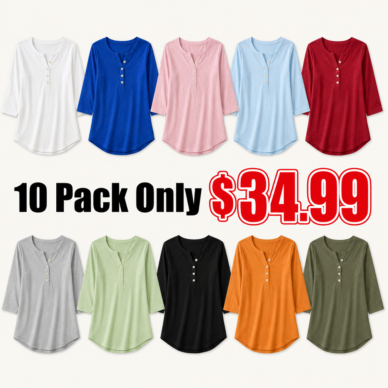 TODAY ONLY🔥Classic Henley Collar 100% Cotton T-shirt