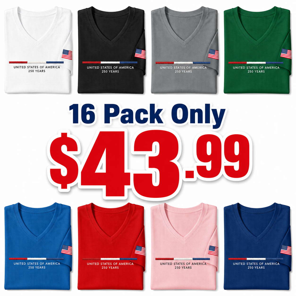 Women's Americana-Inspired Waffle V-Neck Rolled Sleeve Tops
