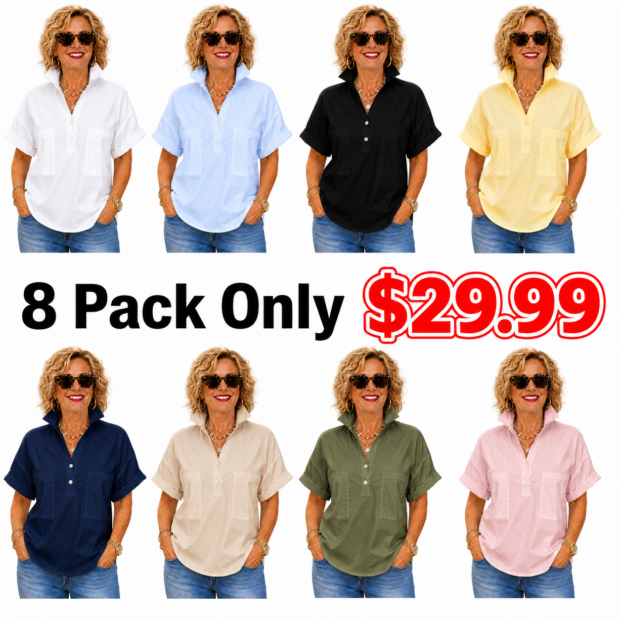 Women’s White Stand Collar Button-Back Relaxed Blouse