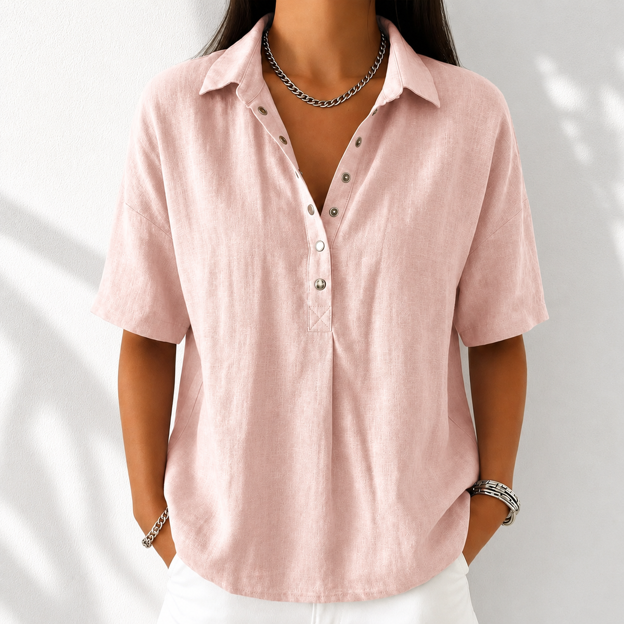 Women’s Cotton Linen Polo Shirt – Casual Short Sleeve Summer Top