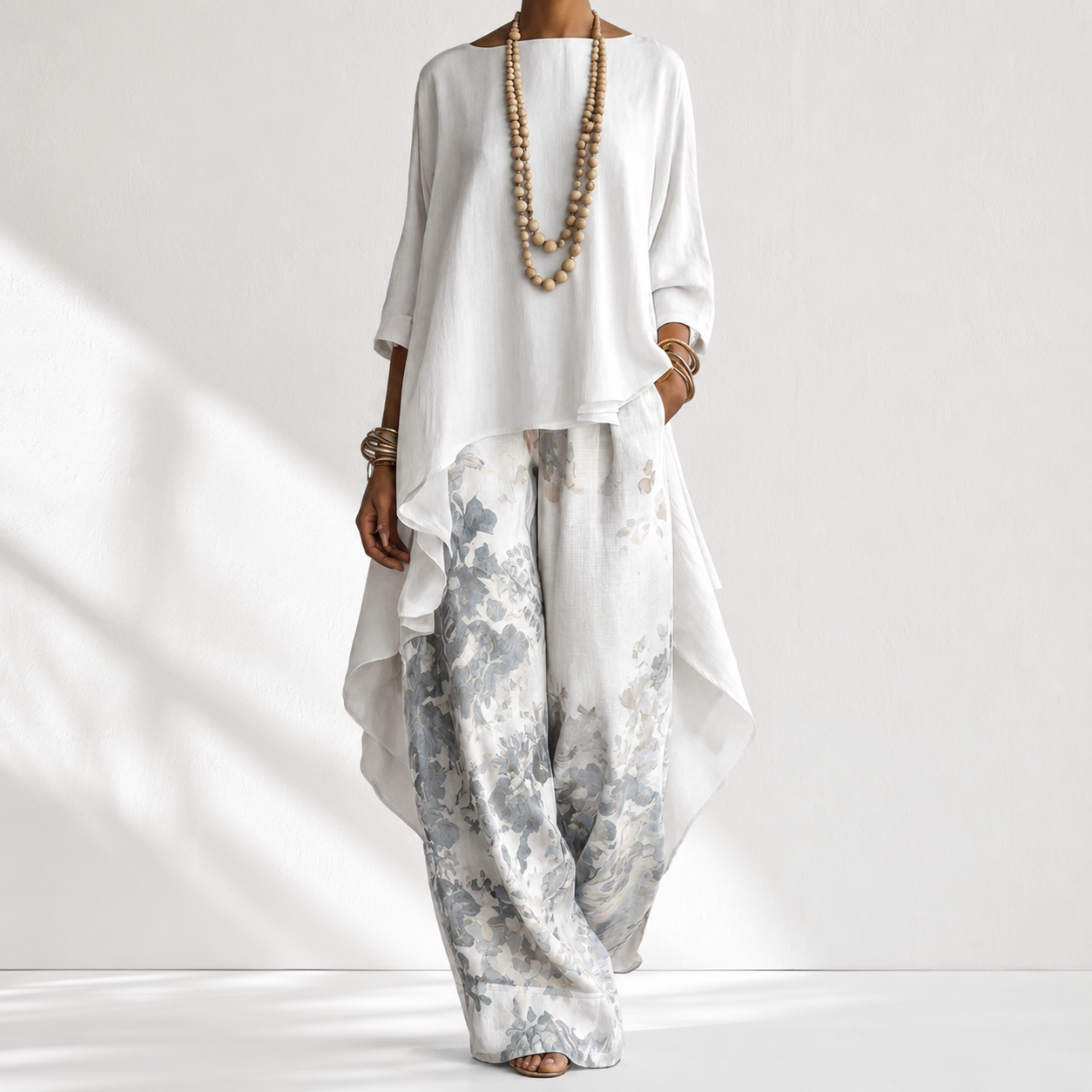 Casual Cotton-Linen Floral Vacation Set