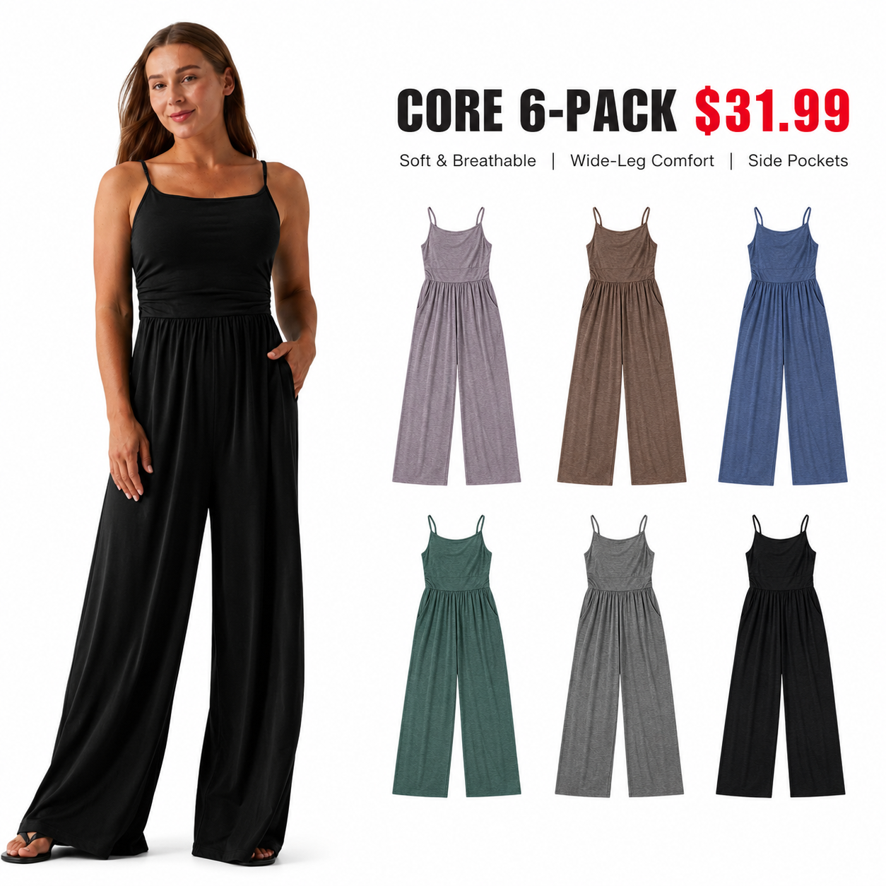 Women's Sleeveless Wide-Leg Lounge Jumpsuits