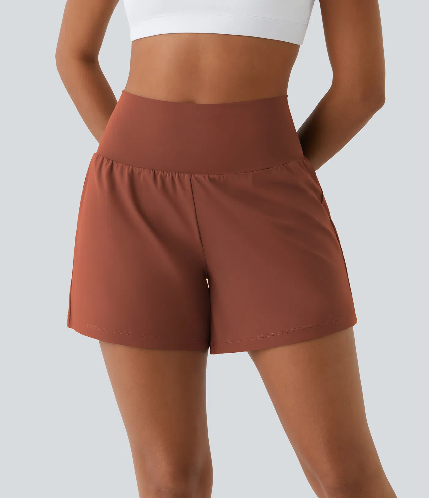 Airy Super High Waisted 2-in-1 Cool Touch Yoga Shorts 5'' with Pockets-Longer Length